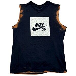 Nike SB Graphic Print Skate Tank Large T Shirt Black Distressed Bleach Logo Tee